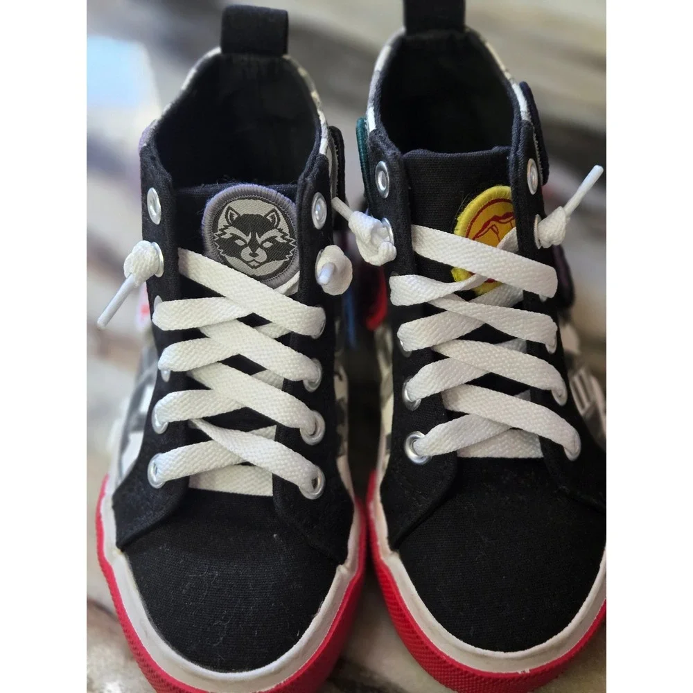 Marvel Avengers High Top Sneakers Black Red Kids Size‎ 11 Patches Superheros